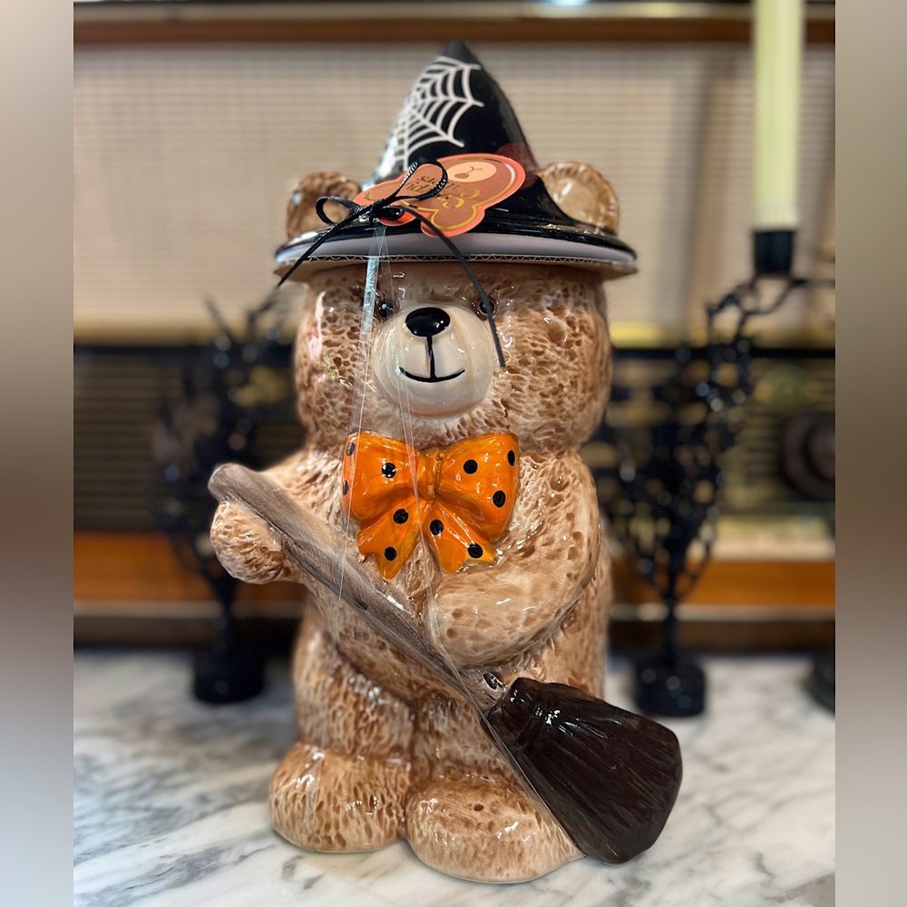 ✨NEW🧹Halloween Teddy Bear Witch Cookie Jar🧸